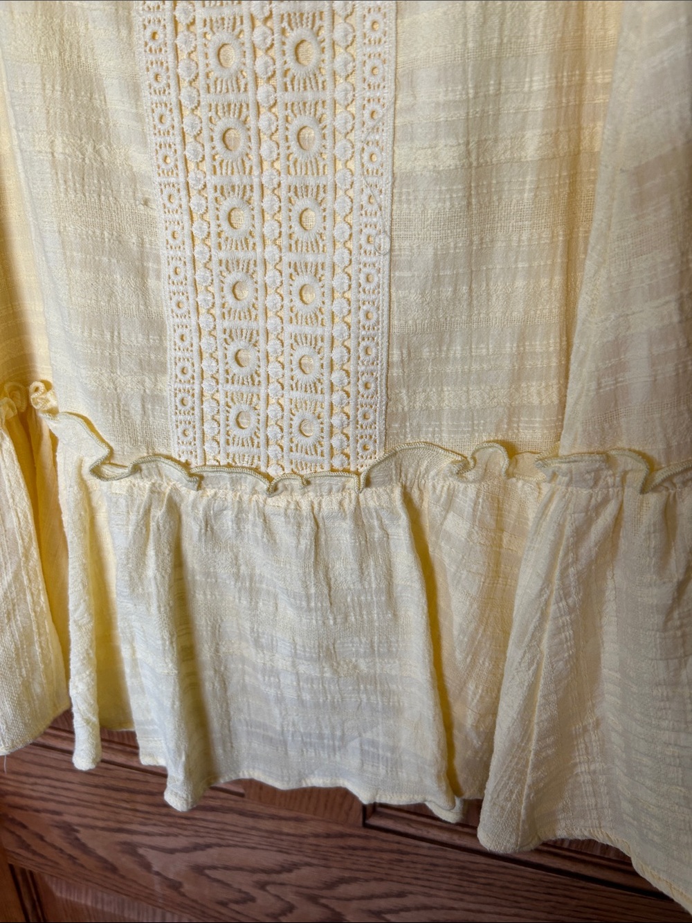 Yellow Ruffle Lace-Detail Mini Dress - Picture 3 of 7